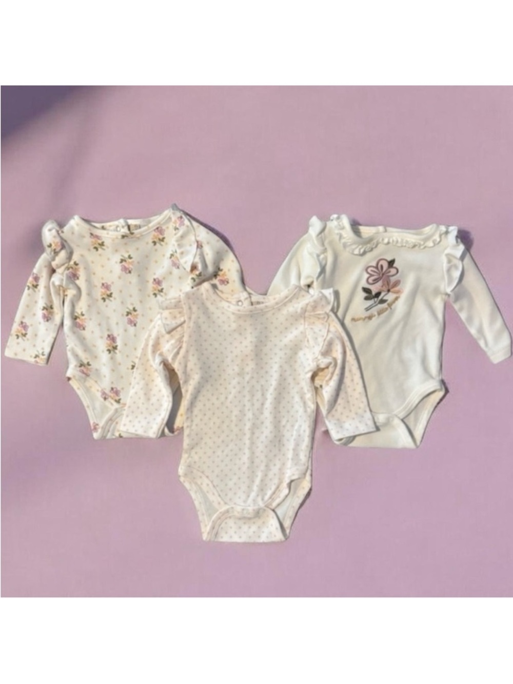 Chick Pea Floral Long Sleeve One Piece Onsies Set 3-Piece Lot 0-3mo Org Cotton